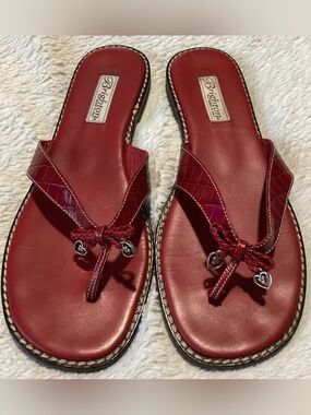 Brighton Women’s Ophelia Sandals Thongs Flip Flops Red Italian Leather Size 9.5